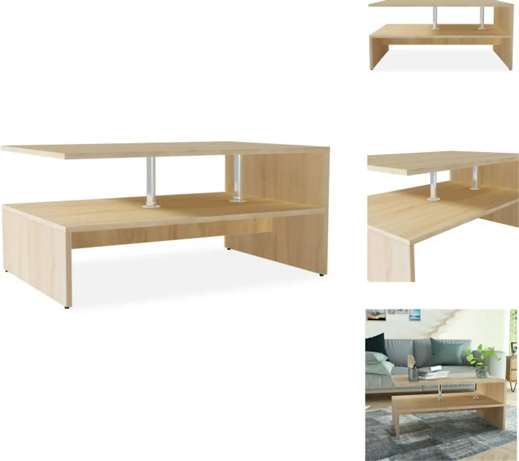 Table de salon rectangulaire aspect chêne 90 cm en bois composite chic