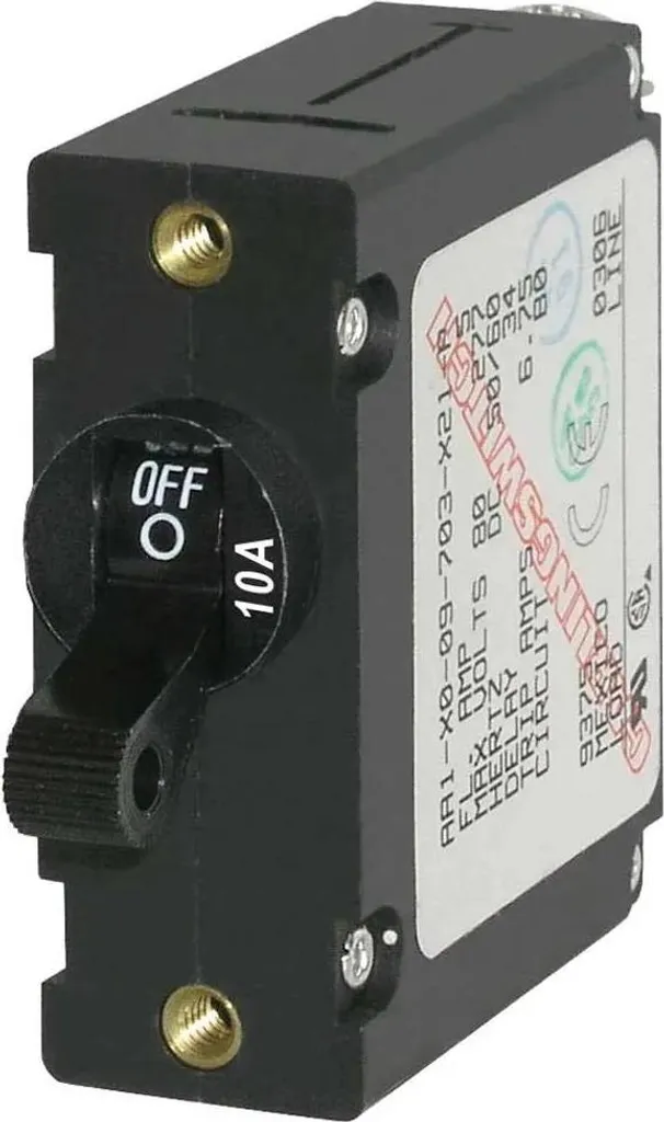 Disjoncteur 10A AC/DC magnétique unipolaire avec levier noir robuste