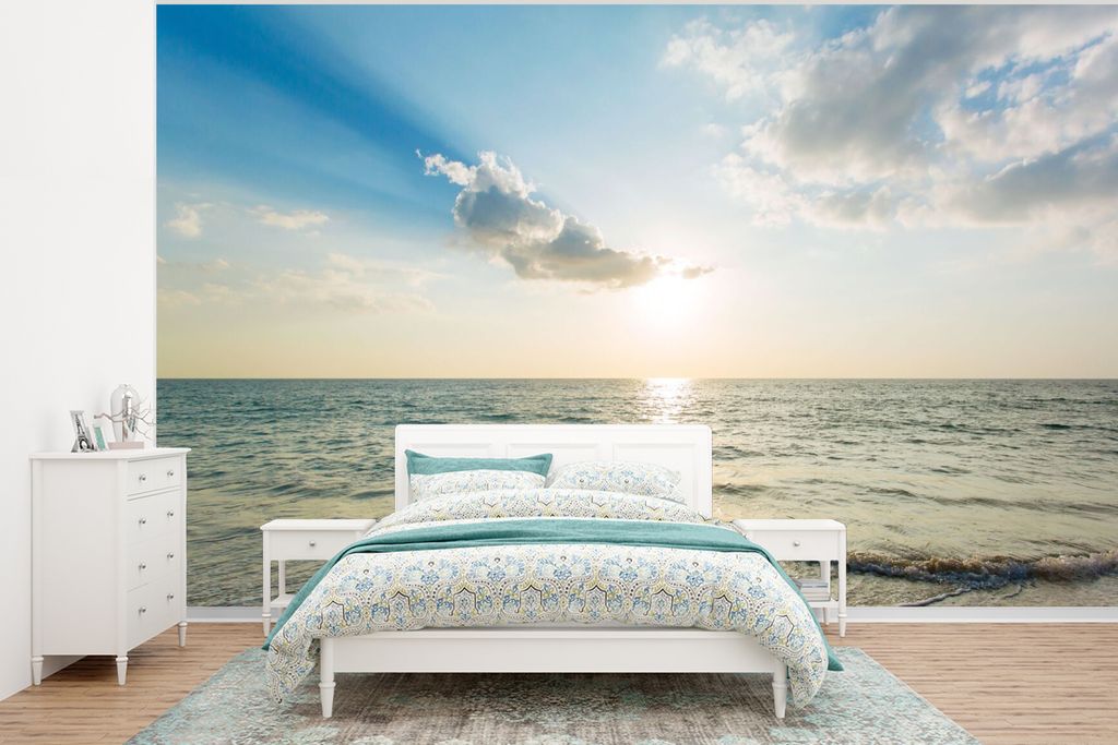 MuchoWow Fototapete für Wohnzimmer oder Schlafzimmer Wandtapete Vinyl Motivtapete Meer - Sommer - Strand - 295x220 cm - Wand Tapete
