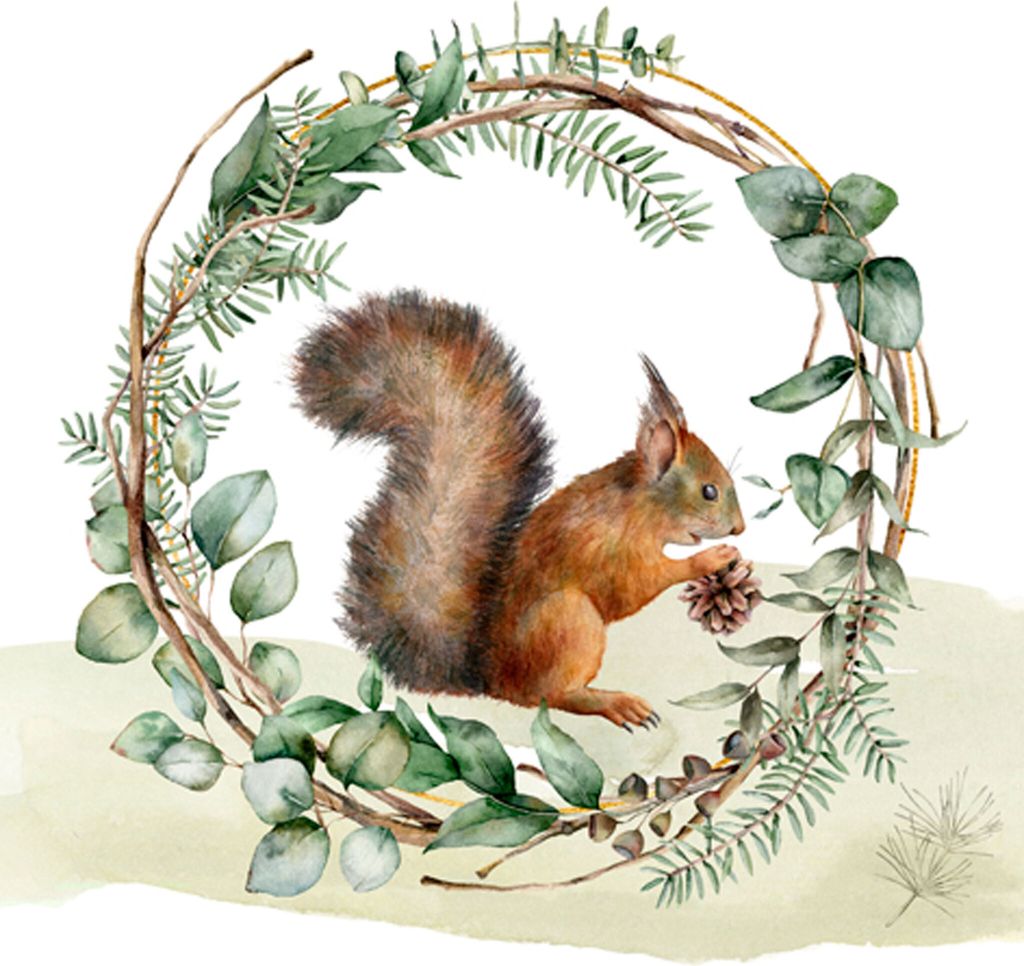 Servietten Papier 33x33cm mit Eichhörnchen Motiv 20 Stück Weiß / Grün