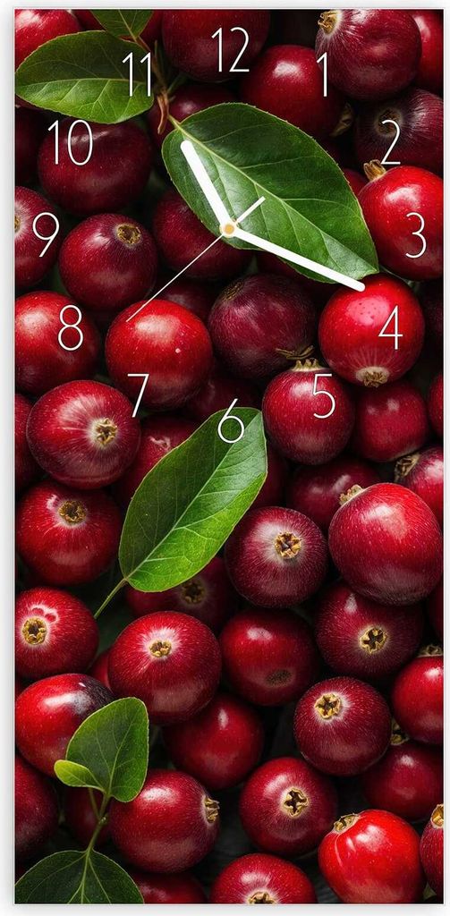 Wanduhr aus Glas mit Motiv Frische Preiselbeeren- 30 x 60 cm - inkl. Aufhängesystem