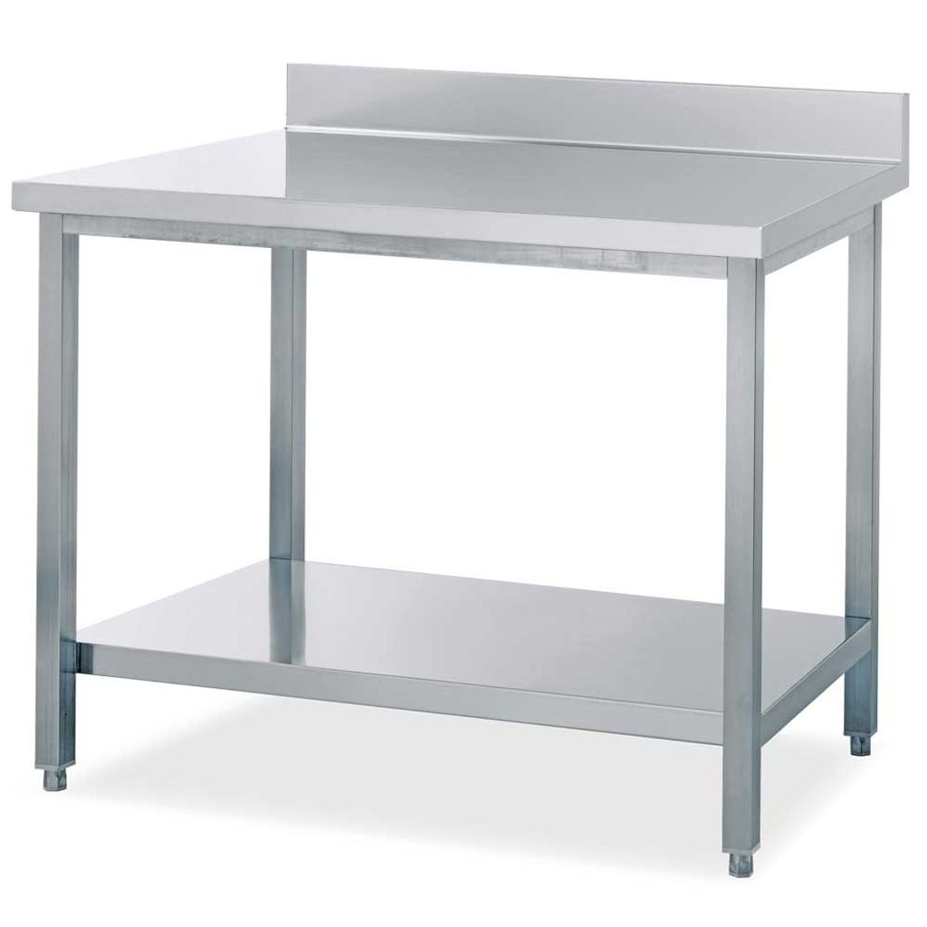 Edelstahl-Arbeitstisch, LxB 1000 x 700 mm, Arbeitsplatte mit Aufkantung, mit Ablageboden