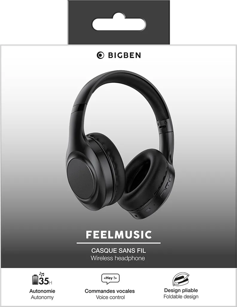 FEELMUSIC Casque sans fil circum-auriculaire Noir avec Bluetooth 5.0
