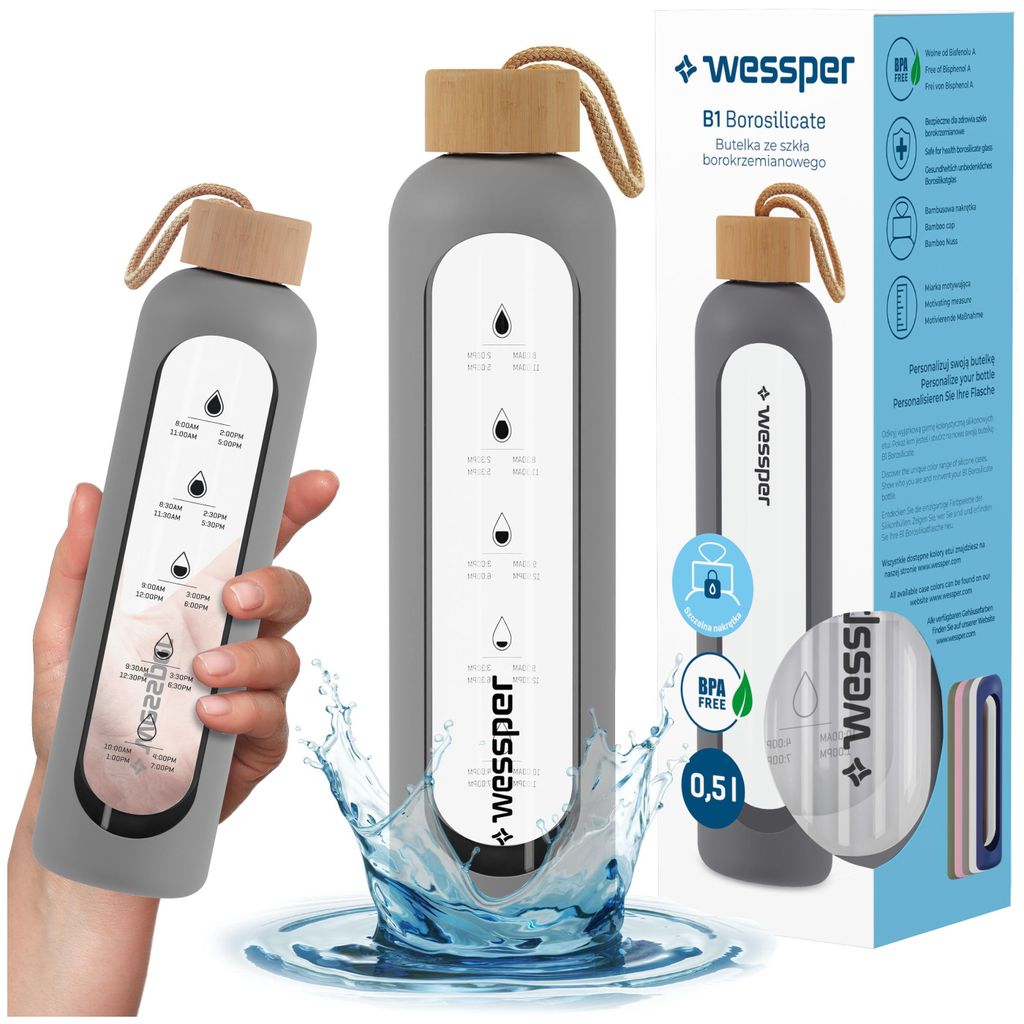 Borraccia in vetro con rivestimento in silicone Wessper – Immagine del prodotto 