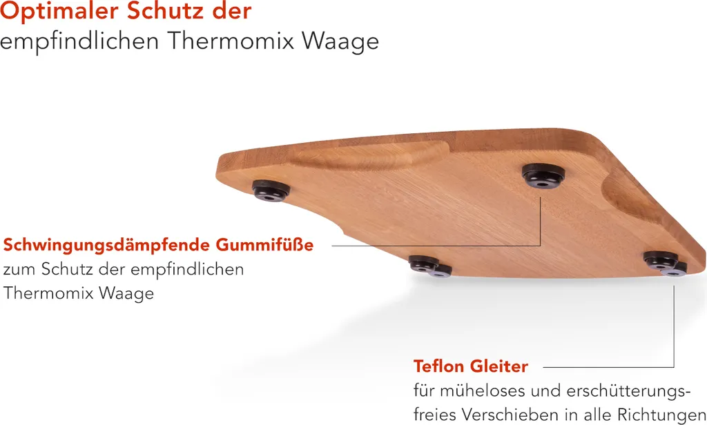 Tavola Scorrevile In Legno Di Quercia Per Bimby TM5/TM6 | Supporto Antiscivolo Con Piedini In Gomma, 34x29x2 Cm