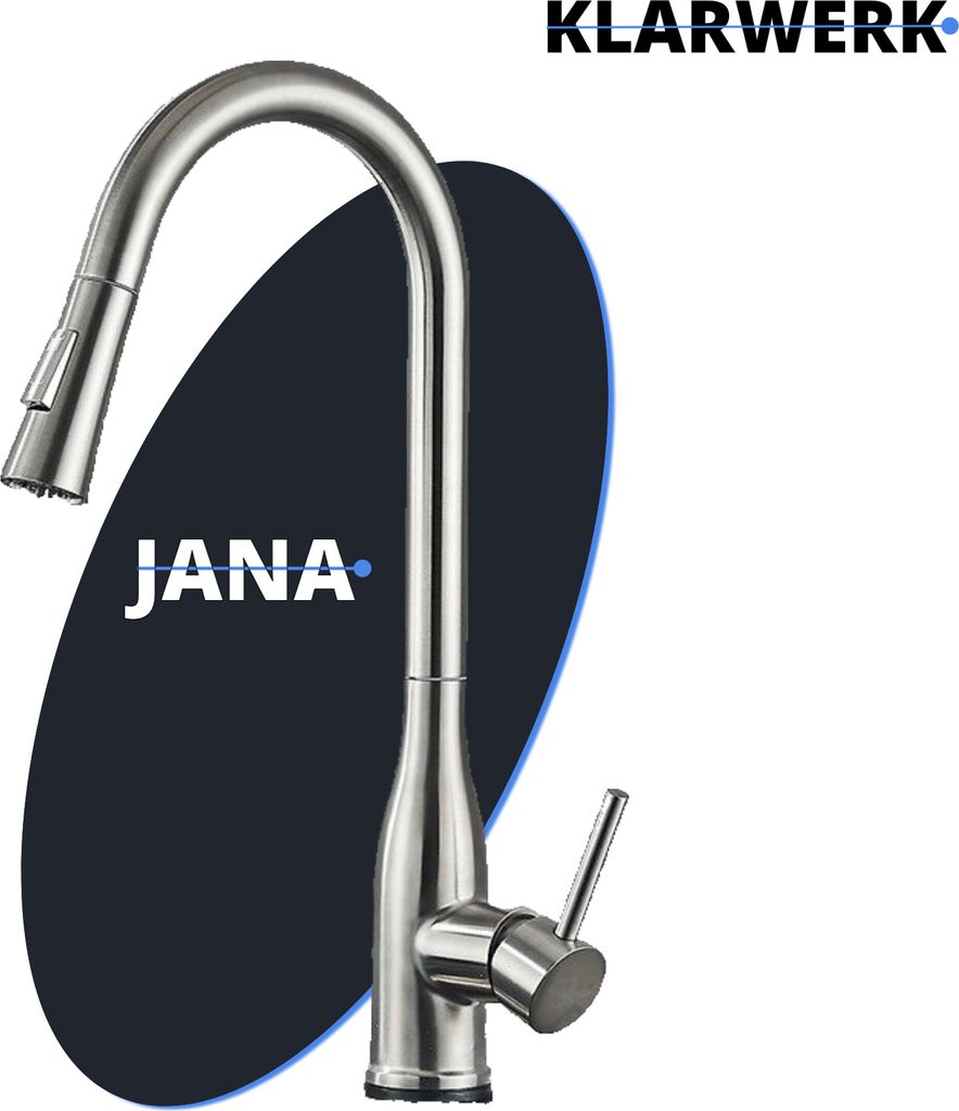 JANA | Premium Edelstahl ausziehbare Küchenarmatur Silber gebürstet |Mischbatterie hoher Bogen|Wasserhahn Gastro Hochdruck 360° drehbar 2 Anschl...