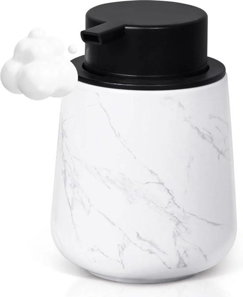 Flacon pompe pour liquide vaisselle en céramique avec socle éponge gris
