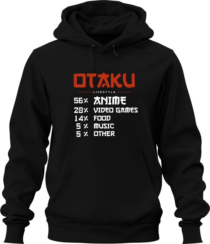 OTAKU LIFESTYLE 56% ANIME 20% VIDEO GAMES Manga Videospiele Japan Uni Hoodie Kapuzenpullover, Schwarz, S