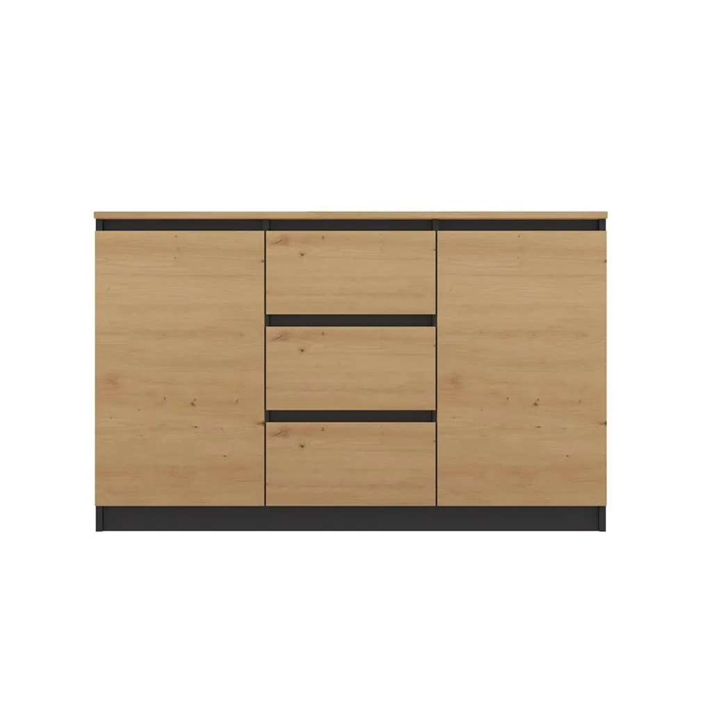 Commode 200 cm chêne artisanal et anthracite avec finitions premium