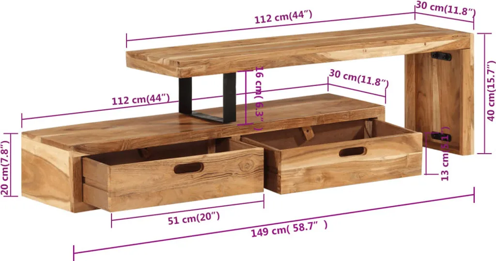 Meuble TV extensible acacia massif : solution gain de place modulable - 9