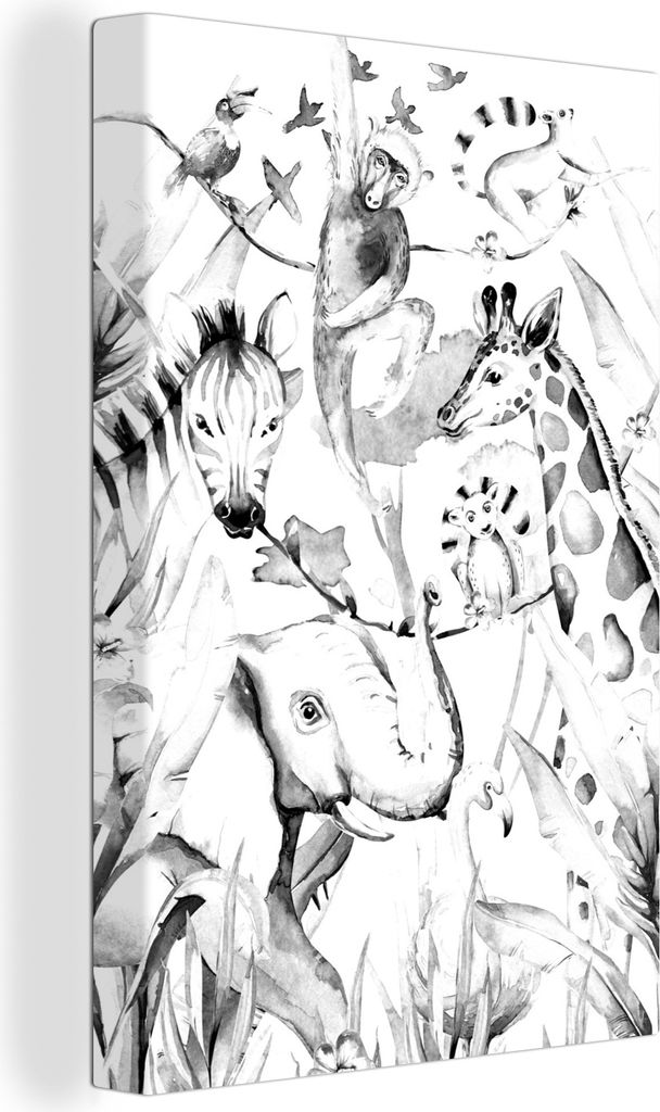 OneMillionCanvasses - Leinwandbilder - 90x140 cm, Tiere - Dschungel - Aquarell - Affe - Jungen - Mädchen - Kind, Wandbilder Kunstdruck Wanddekor...
