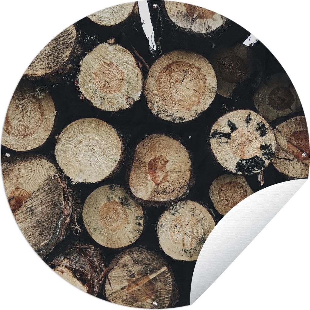 MuchoWow Gartenposter Outdoor-Poster Rund Winter - Holz - Kamin Ø 150 cm Gartendeko Rundes Poster draußen