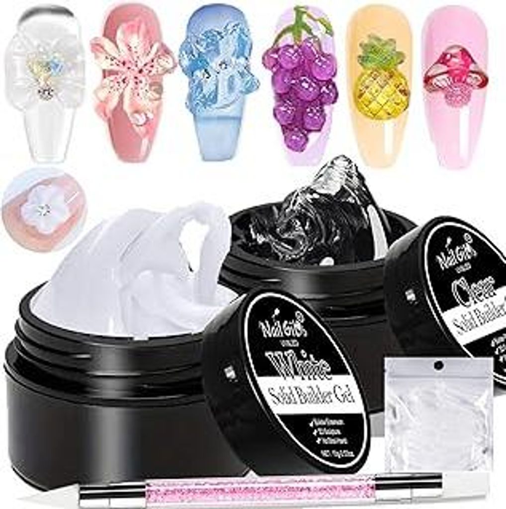 NAILGIL Klar und Weiß Feste Builder Gel-Nagelverlängerung, Solid Nail Glue Gel 3D Nagelskulptur with Nagelform, Mniküre Salon DIY zu Hause, 30g(...