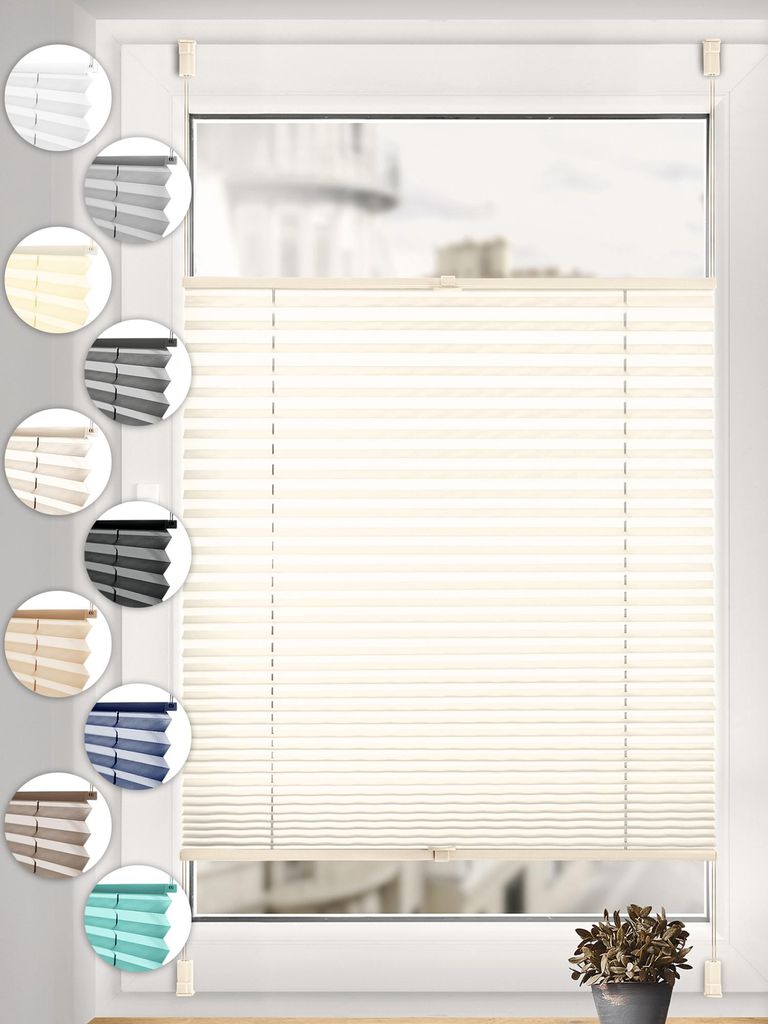 Sonello Plissee Klemmfix ohne Bohren 75cm x 160cm Hellcreme Faltrollo Plisseerollo Jalousie für Tür & Fenster Blickdicht Sichtschutz Sonnenschutz...