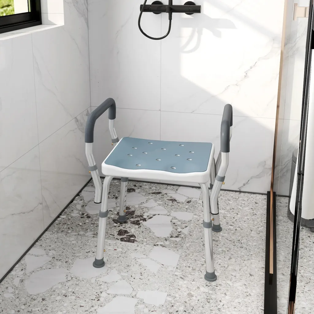 Tabouret de douche antidérapant avec pieds fixes pour senior - Bleu