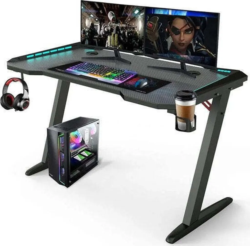 Bureau de Gaming Avalo 120x60 - Table de Travail et Jeu avec LED Noir