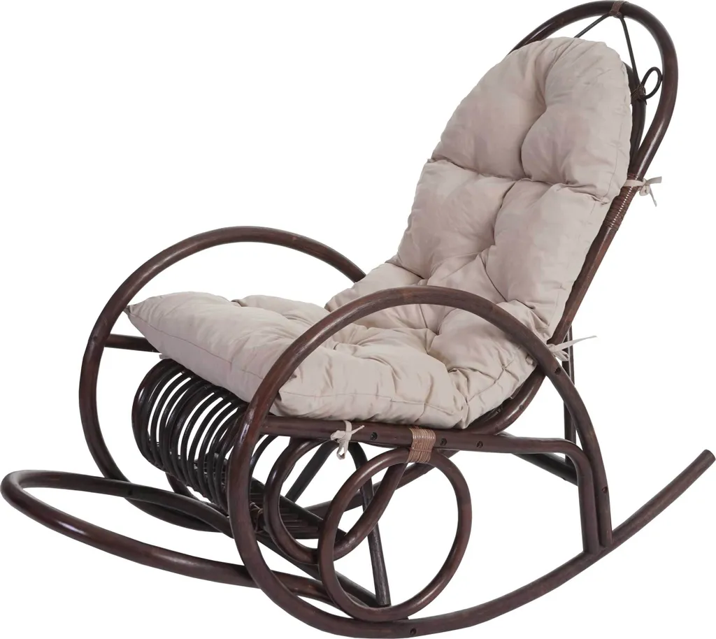 Fauteuil à bascule pour coin lecture et salon chaleureux en rotin brun