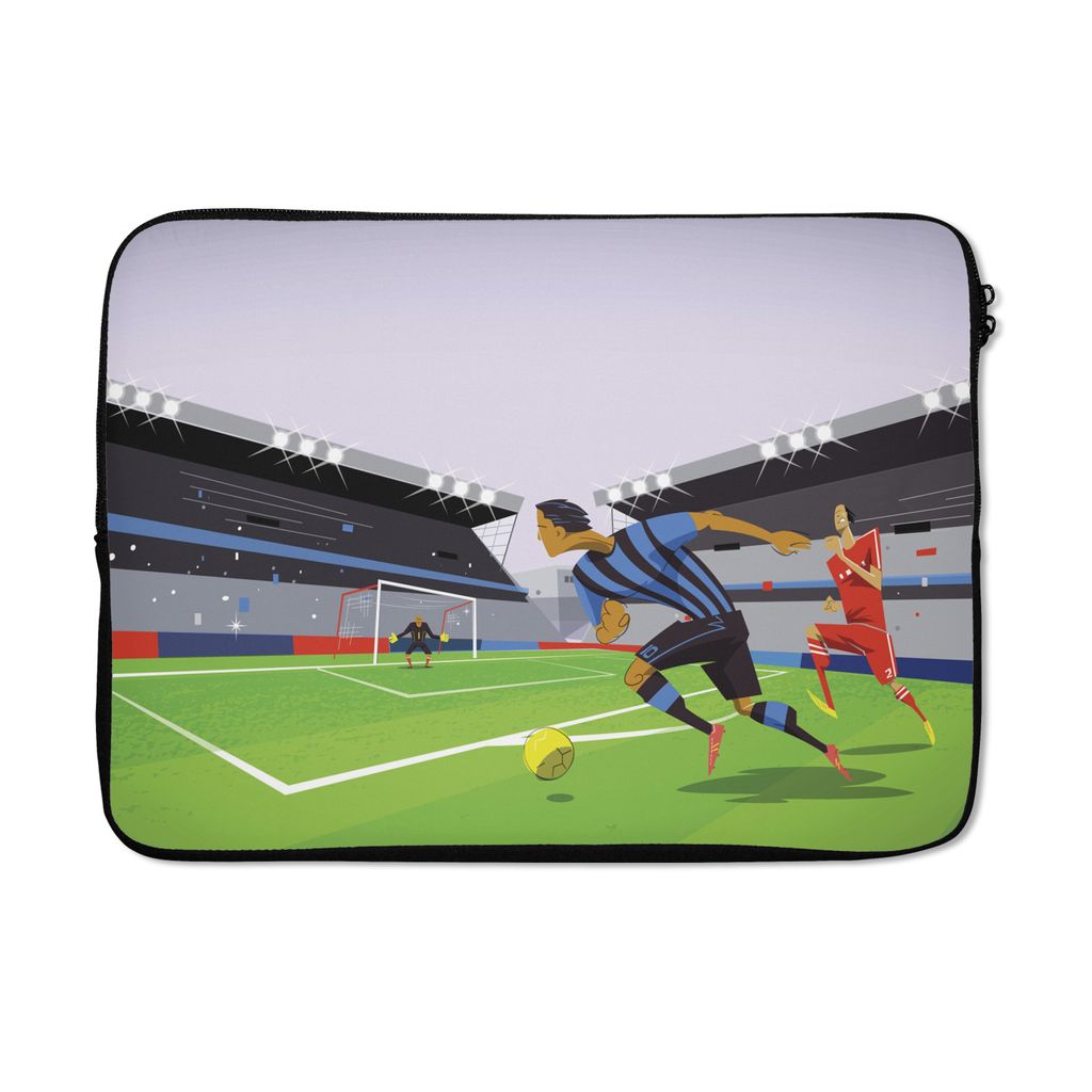 MuchoWow Laptop Hülle 13 Zoll Eine Illustration von Spielern, die in einem Stadion Fußball spielen - Junge - Mädchen - Kinder Laptoptasche - L...