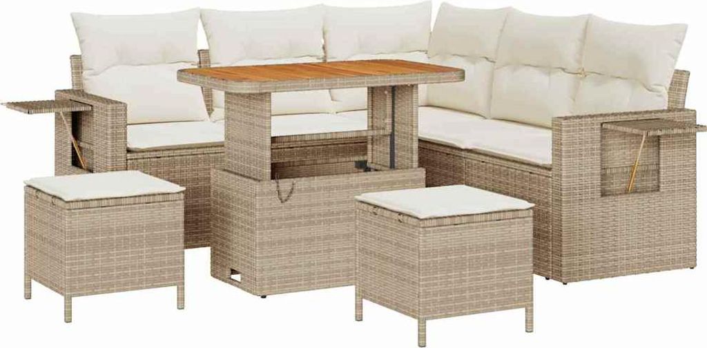 (Robust Möbel) Gartensofa Set - Balkonmöbel/Loungeset - elegantes Design - mit Kissen 9 pcs Beige und Creme Poly-Rattan - 219x219x85cm - Gart...