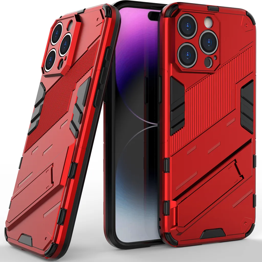 Custodia per iPhone 14 Pro Custodia protettiva ibrida in PC TPU antiurto con funzione stand Rosso