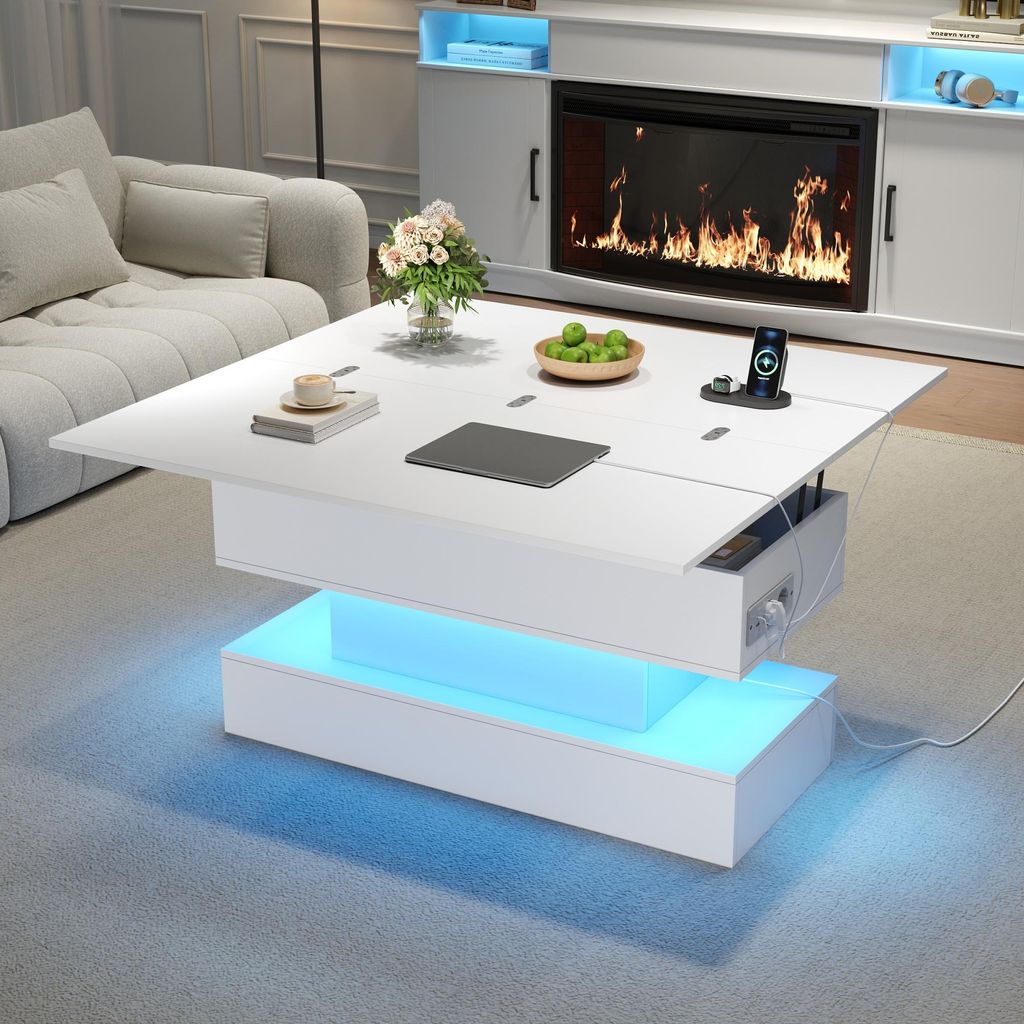 Merax Couchtisch mit LED-Licht und Steckdose, USB &