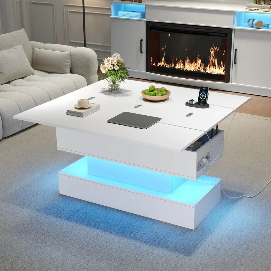 Table d'Appoint Relevable Idéale pour Télétravail avec Prises et LED - 3