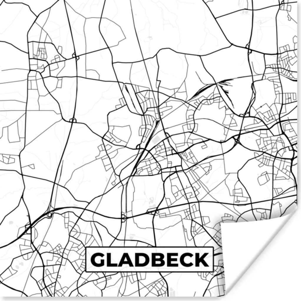 MuchoWow Poster Gladbeck - Karte - Stadtplan 75x75 cm - Wand Dekoration