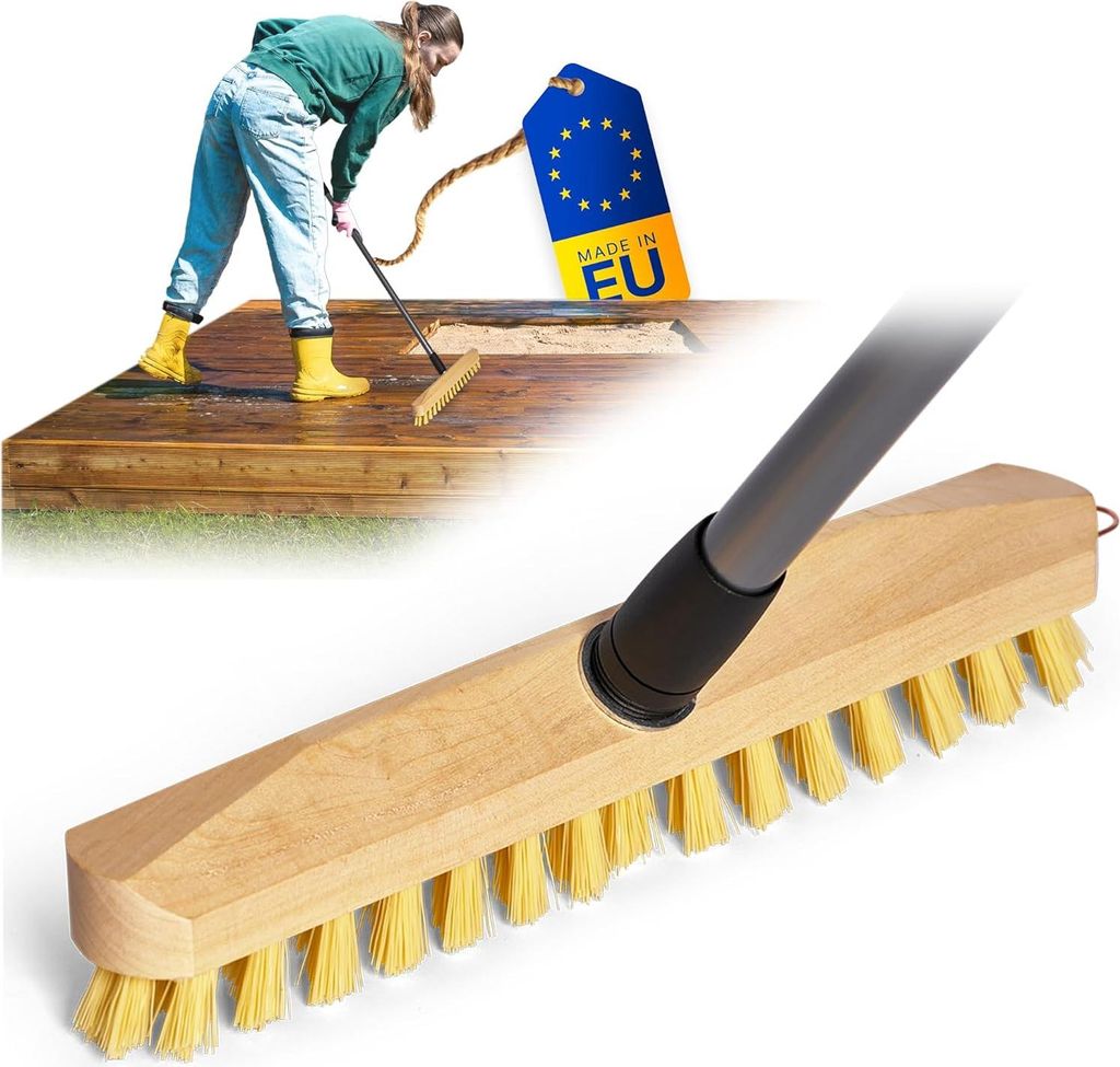 Holzschrubber mit Teleskopstiel und PPN-Borsten für drinnen und draußen