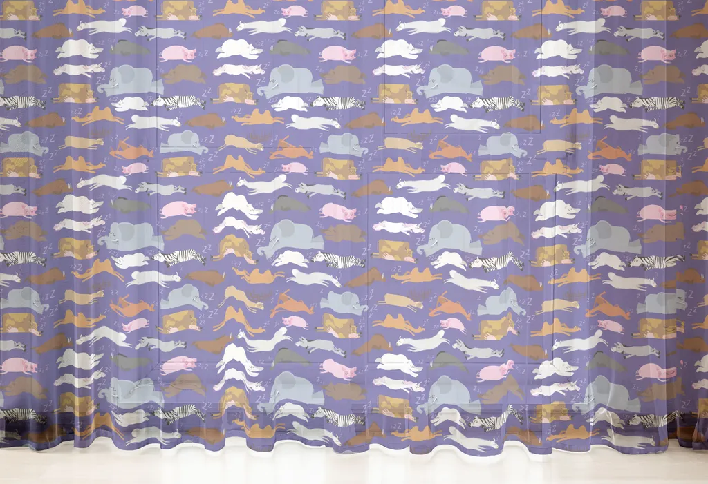 ABAKUHAUS Arazzo con animali, Personaggi addormentati Foca Cervo Asino Cammello Zebra Orso Canguro Tricheco Elefante, Soggiorno Camera da letto Tessuto da parete in raso setoso, 135 cm x 274 cm, Indaco Multicolore - 6