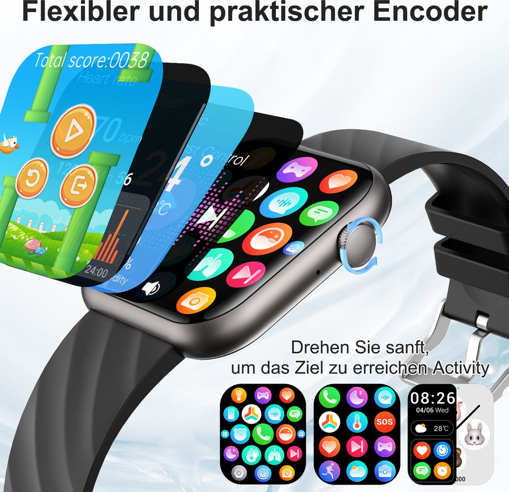 Smartwatch,Smartwatch Damen Herren,1.96"HD Fitness Tracker Produktbild 4