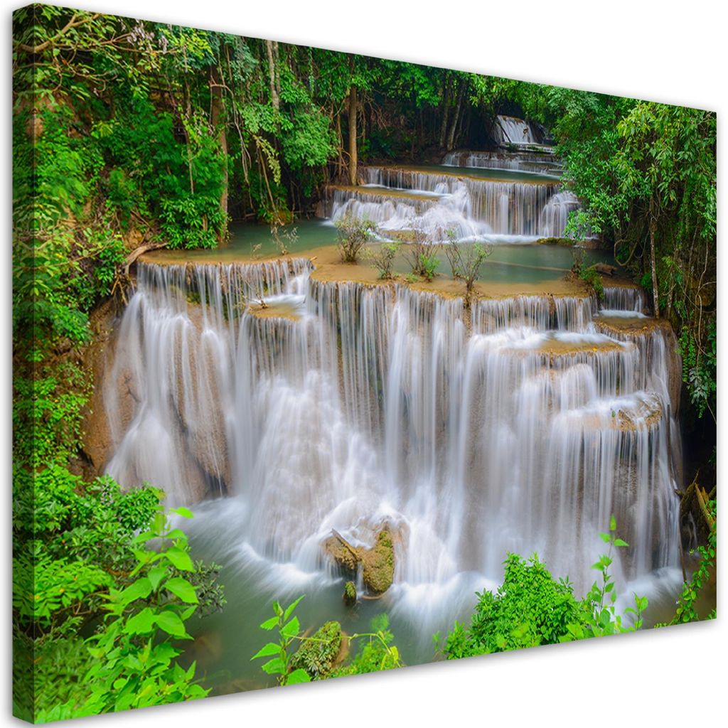 Leinwandbild Wasserfall Naturwald 120x80 Feeby Grün bild für die wand bereit zum aufhängen