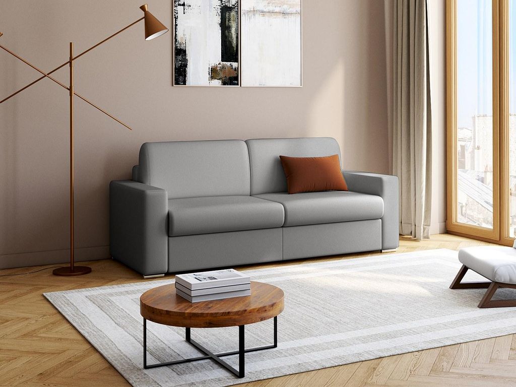 Vente-unique 4905451301798, Sofabett, Wohnzimmer, Grau, 4 Sitz(e), Kunstleder, Kunstleder