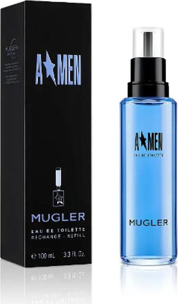 A perfume bottle and its packaging are displayed side-by-side against a white background.
