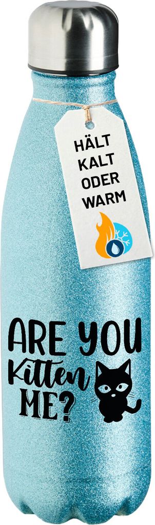 Huuraa Trinkflasche Are you kitten me Katze 500ml Blue Edelstahl Wasserflasche Trinkflasche Geschenkidee