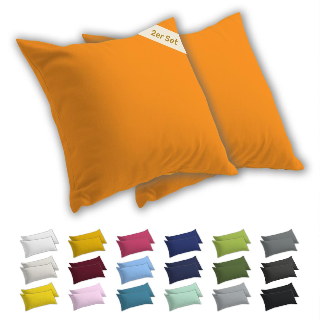 Lavea 2er Set Kissenbezug 40x40 cm, 100% Baumwolle Jersey, YKK-Reißverschluss, Abendrot
