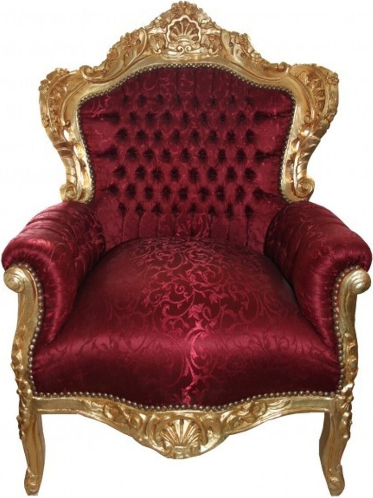 Barock Sessel "King" Bordeaux Muster / Gold - Möbel Antik Stil