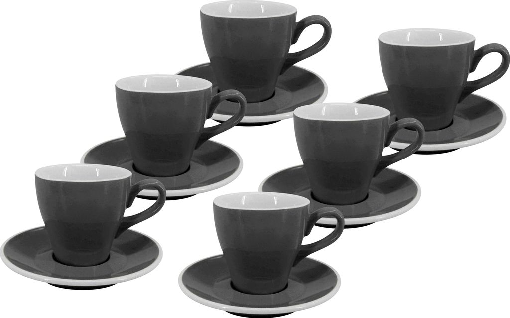 6-teiliges Set - Lungo Tasse und Untertasse Milano, 150 ml, grau
