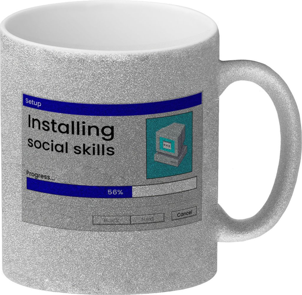 Installing social skills Glitzer-Kaffeebecher mit Computer Motiv