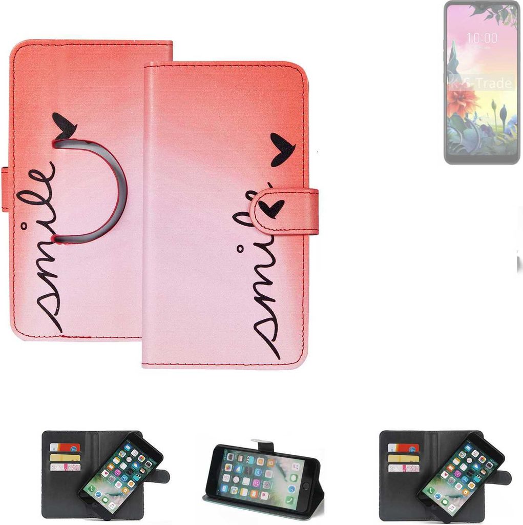K-S-Trade Schutzhülle Handyhülle kompatibel mit LG Electronics K50S Hülle cover bookstyle Etui ''smile'' rot Standfunktion Kameraschutz (1Stk)