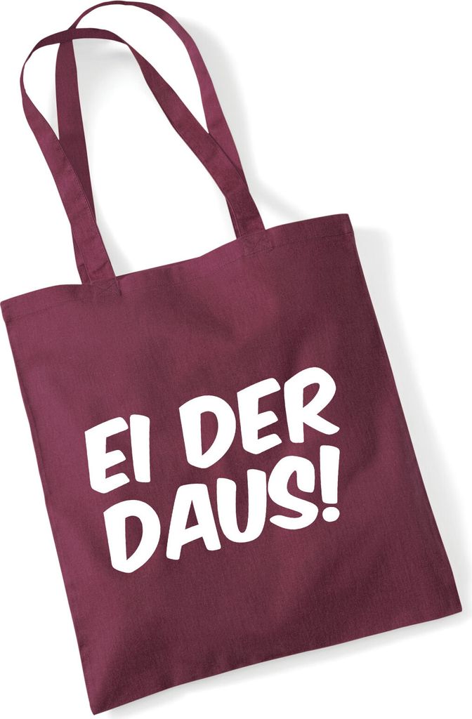 Huuraa Jutebeutel Ei der Daus Schriftzug 10 Liter Burgundy Baumwolle Tasche Geschenkidee