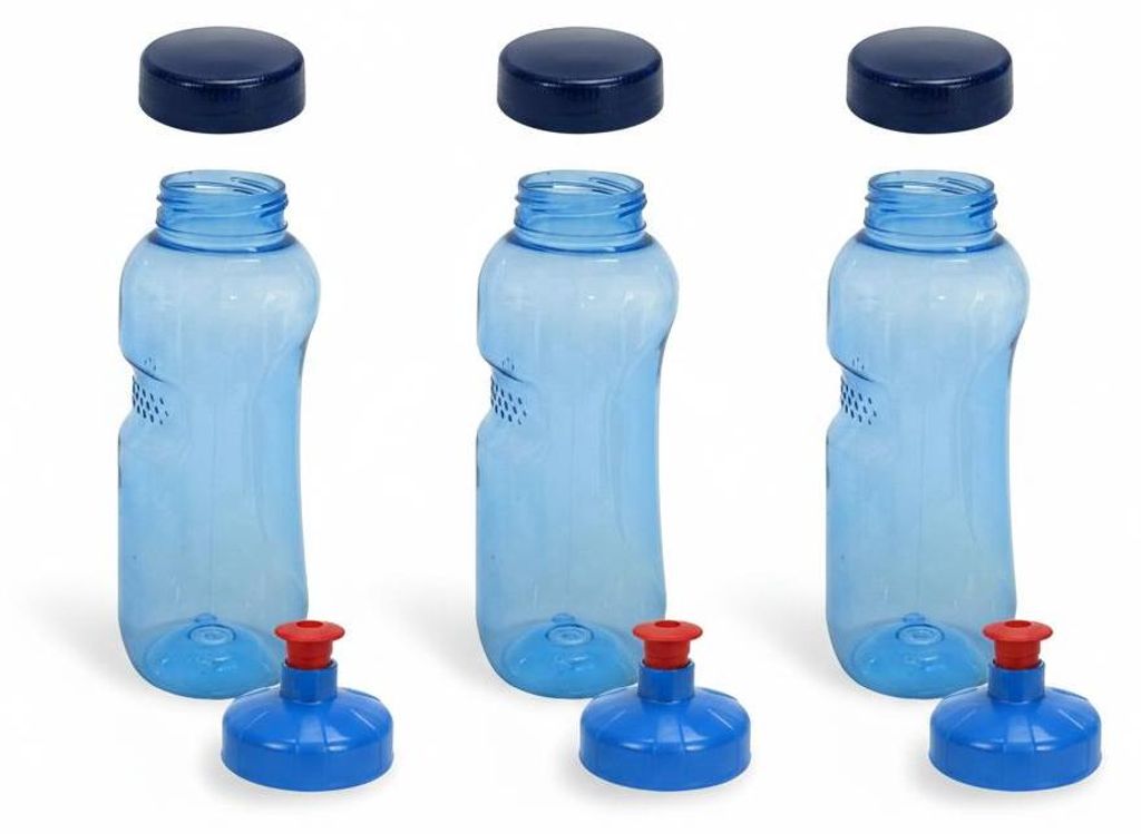 3x Kavodrink Tritan 0,5 L Wasserflasche (BPA frei) + 3x Trinkdeckel Push-Pull mit Trinknippel Flasche Sport