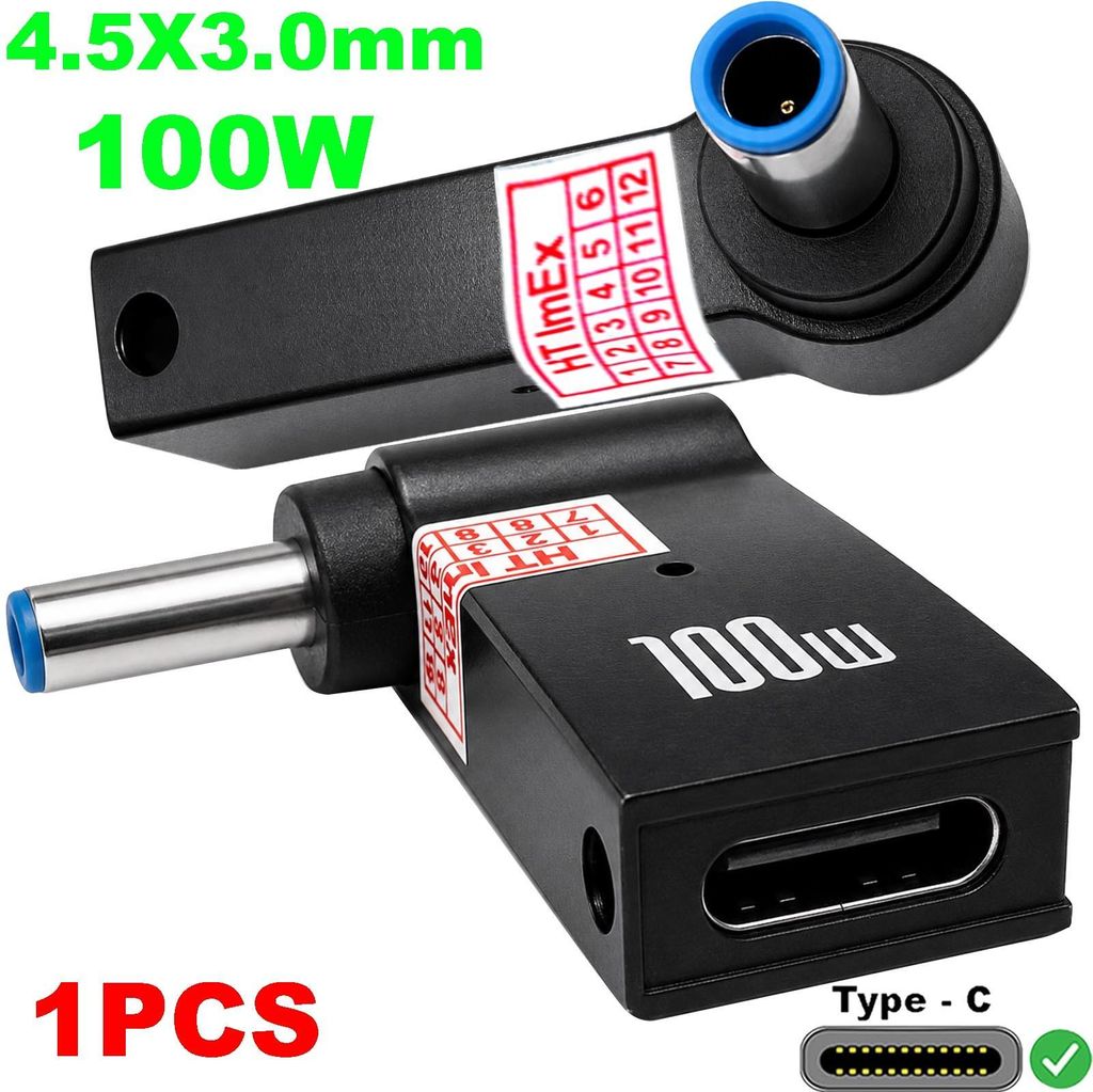Adapter konverter stecker 4,5x3,0mm auf USB-C PD 100W für HP ProBook 450 G4, 450 G5, 450 G6, 470 G5 (2VQ02E), 470 G5 (3KZ06EA)