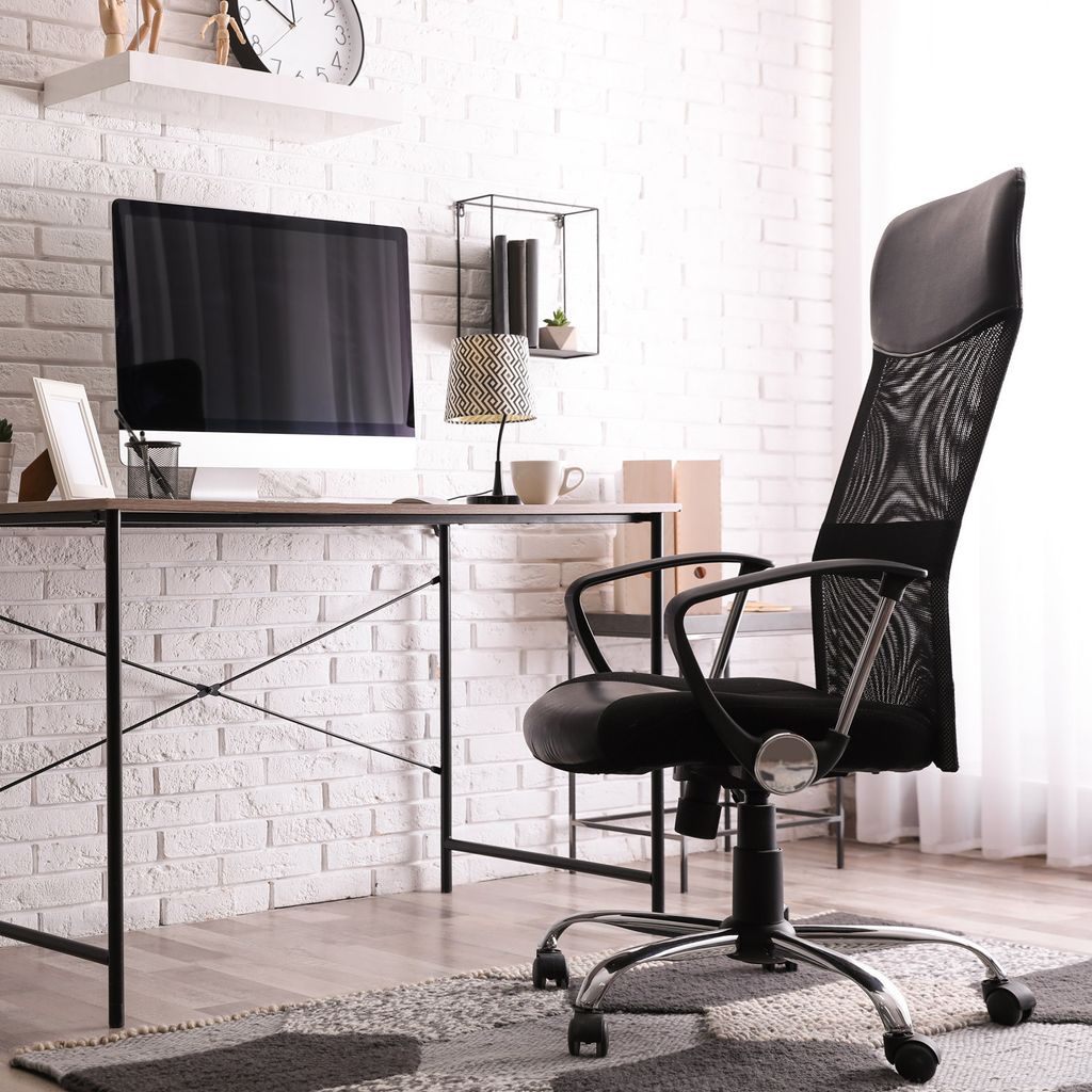 Sedia ufficio dattilo ergonomica alta con braccioli e ruote-Conforme alle norme UNI EN 1335 -Rivestimento in tessuto ignifugo