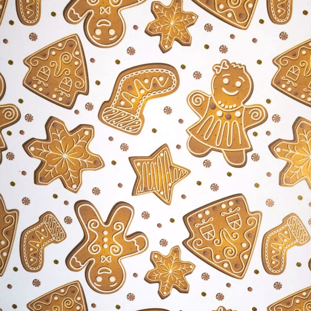 Geschenkpapier Lebkuchen Motiv 70cm x 2m Rolle Weiß / Braun Produktbild 