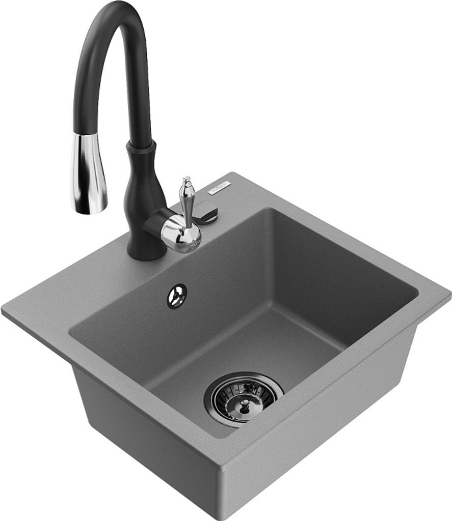 Mexen Milo 1-Becken-Granit-Spüle mit Mischbatterie Savita, Grau - 6505-71-672601-70-B