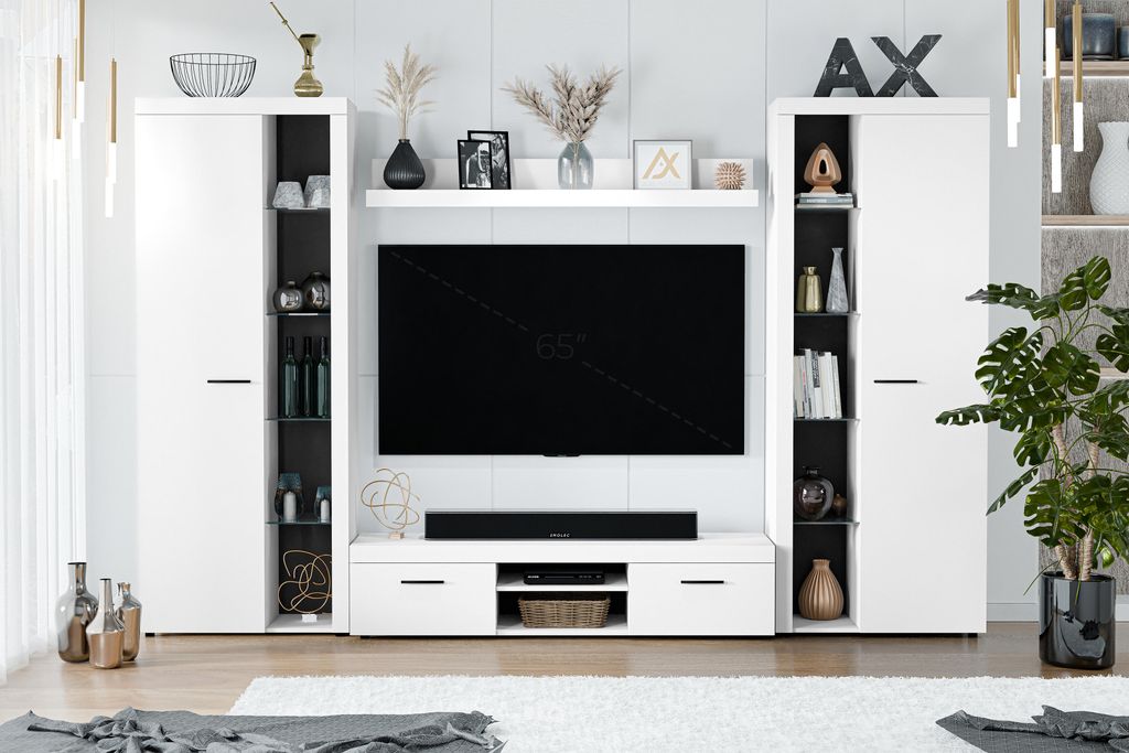 AX LIVING Spacoro XL Wohnwand weiß modern hochwertig 300 cm Produktbild 