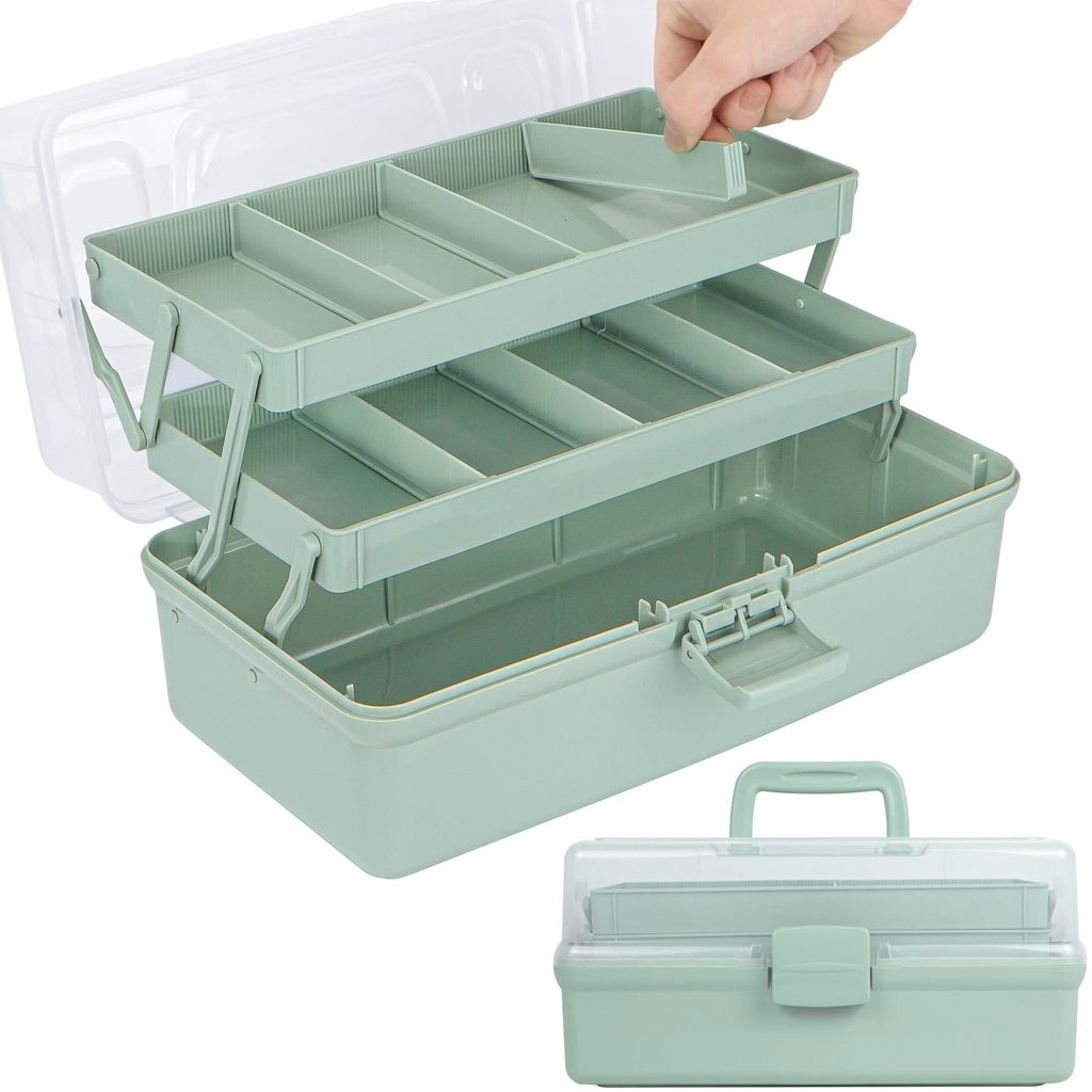 37 cm große multifunktionale Aufbewahrungsbox mit 3 Ablagen, verwendbar als Sortierbox, Organizer, Bastelbox, Nähkasten, Medikamentenbox, Werkzeu...