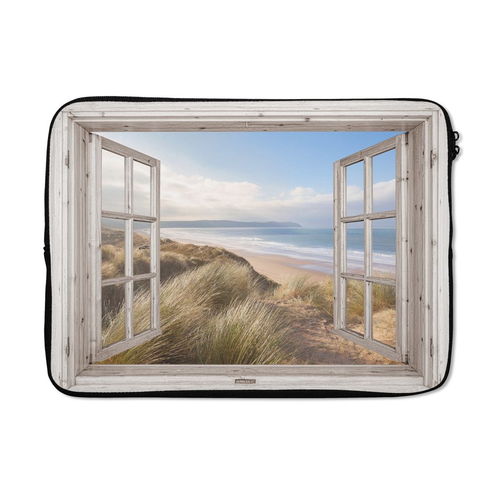 MuchoWow Laptop Hülle 13 Zoll Durchblick - Strand - Meer - Dünen - Strandgras - Sand - Blau Laptoptasche - Laptophülle - Sleeve - Rundumschutz