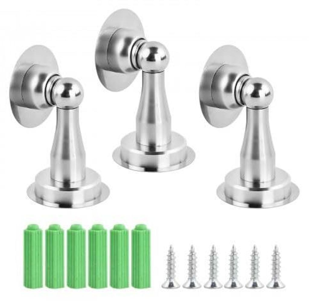 Set mit 3 magnetischen Türstoppern aus Edelstahl, inklusive Schrauben (kein Bohren erforderlich), zur Boden- oder Wandmontage, starker magnetische...
