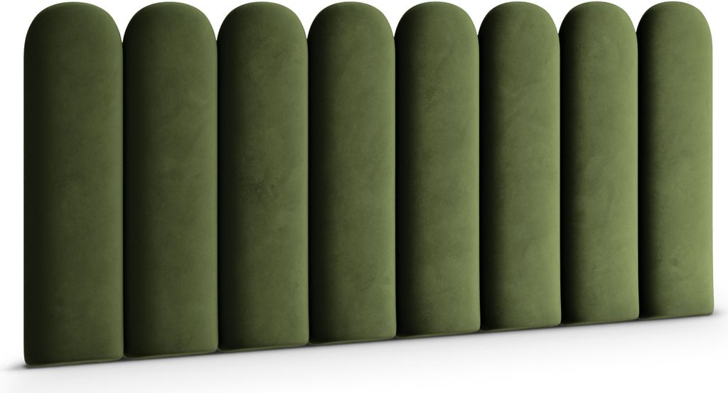 A row of green upholstered panels arranged vertically.